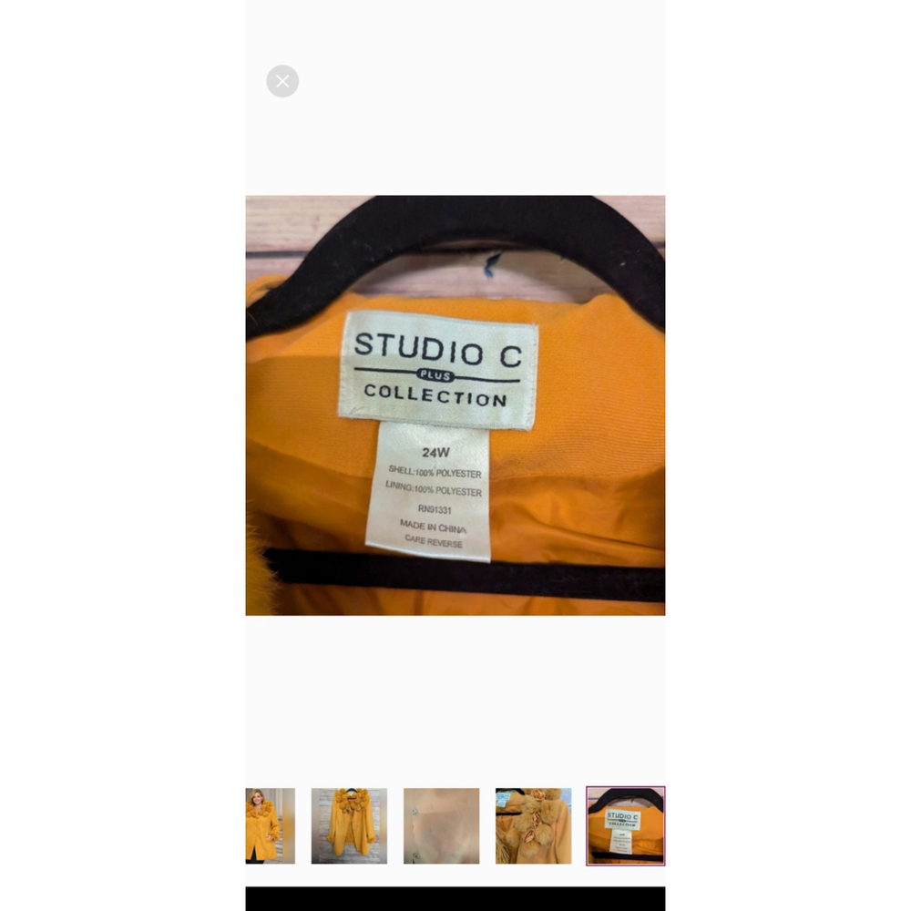 Vintage 70's Statement Coat,Studio C Collection 24W Mustard Faux Fur Pom Pom - Picture 7 of 7